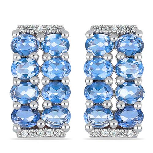 BUY REAL TANZANITE GEMSTONE CLUSTER EARRINGS IN STERLING SILVER